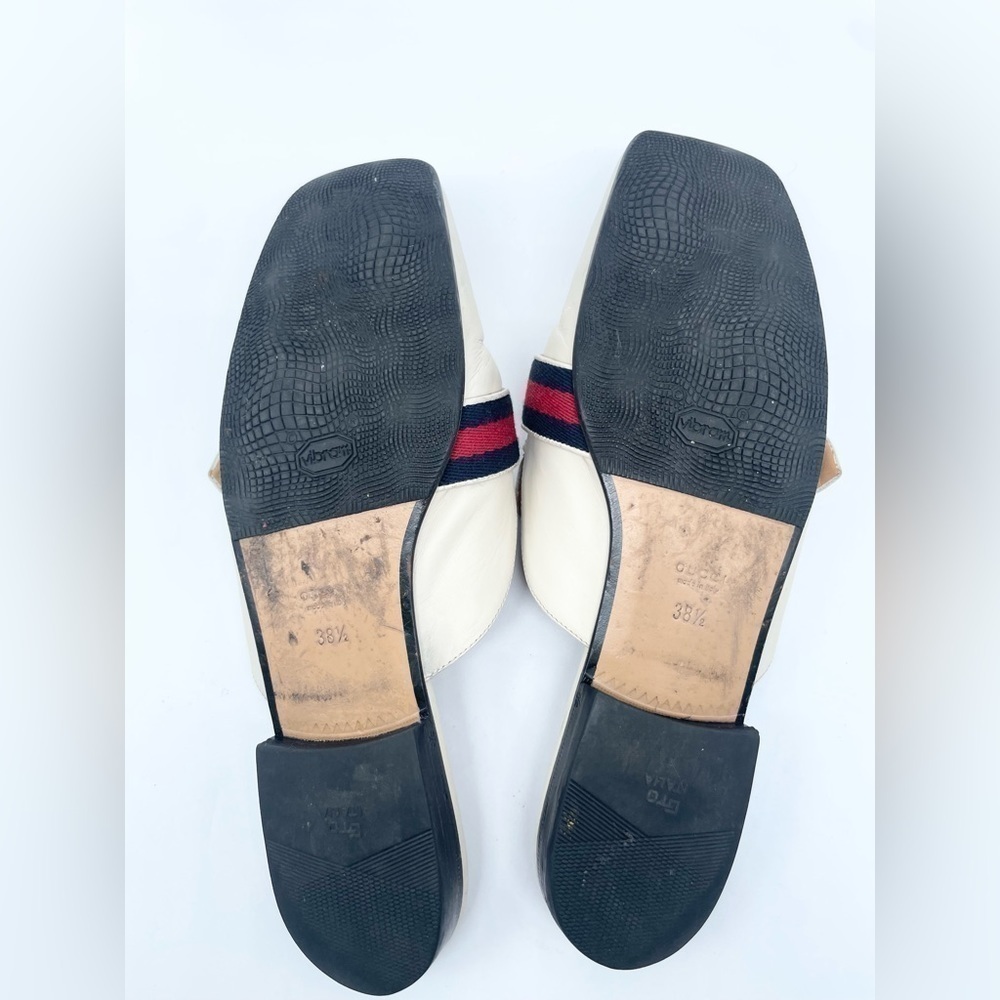Gucci GG Logo Marmont Red Blue Web Canvas White Leather Mules Loafers EU 38.5 - Picture 9 of 15